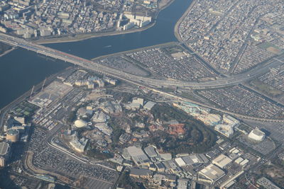 High angle view of buildings in city