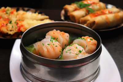 High angle view of food in container on table