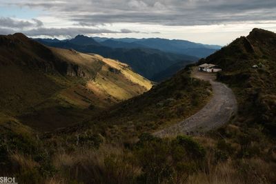 High angle view of valley against sky