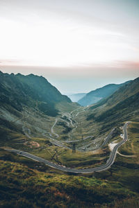 High angle view of road on mountain against sky