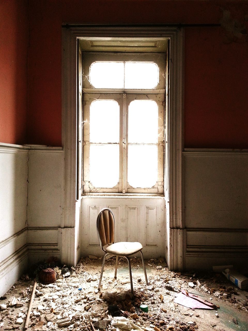 abandoned, indoors, architecture, built structure, damaged, window, obsolete, old, absence, deterioration, run-down, interior, bad condition, chair, no people, empty, day, wall - building feature, messy, broken