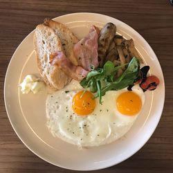 High angle view of breakfast served in plate