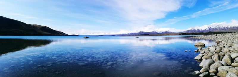 Panoramic view of lake against sky during winter