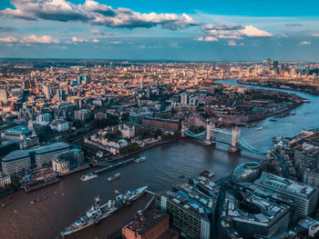 High angle view of buildings in city