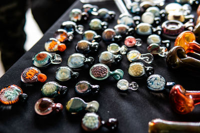 High angle view of candies on table