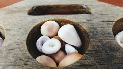 High angle view of eggs on table