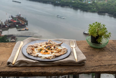 High angle view of food in plate on table