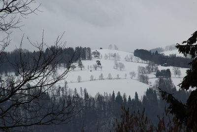 Scenic view of snow covered mountains against sky