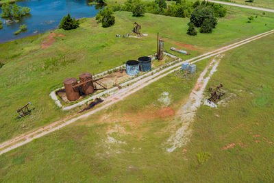 High angle view of trees on field