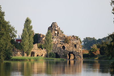 Panoramic view of lake against clear sky