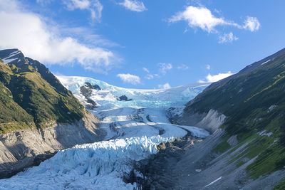 Scenic view of snowcapped mountains against sky