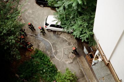 High angle view of a firefighters