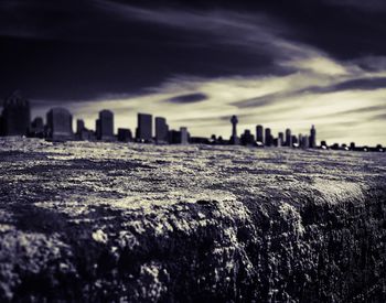 Close-up view of cityscape against sky