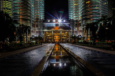 Illuminated buildings at night