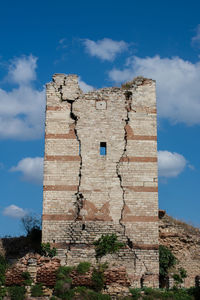 Low angle view of old building against cloudy sky