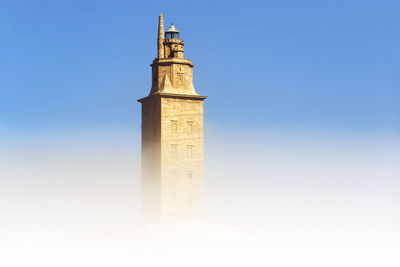 Hercules tower on a foggy day  in coruna , spain , unesco world heritage