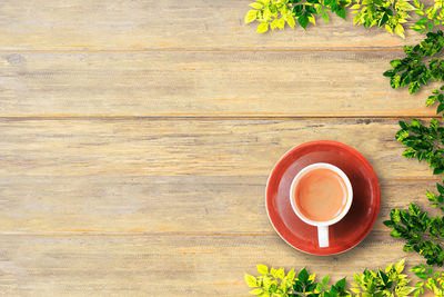 High angle view of tea cup on table