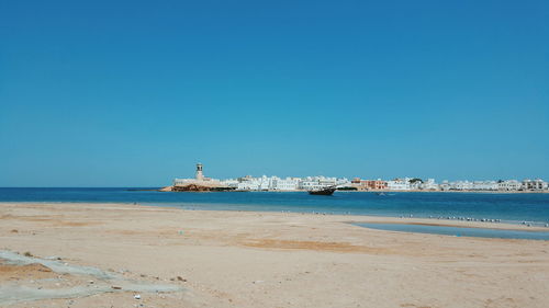 Scenic view of beach against clear sky