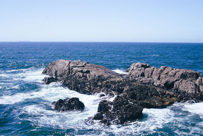 Scenic view of sea against clear sky