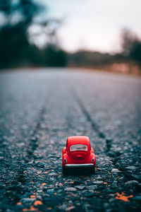 Close-up of toy car on road