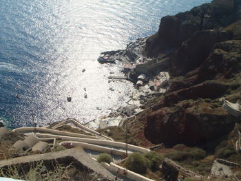 High angle view of rocks in sea