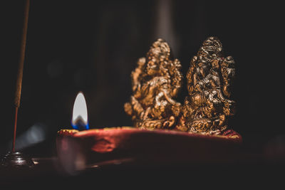 Close-up of fire on table