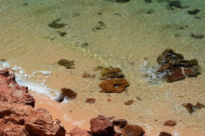 High angle view of sand on beach