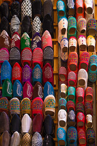 Full frame shot of multi colored shoes for sale at market stall