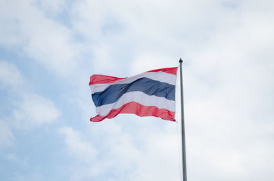 Low angle view of fluttering flag