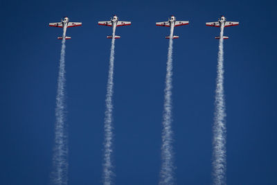 Low angle view of airplanes against sky during airshow