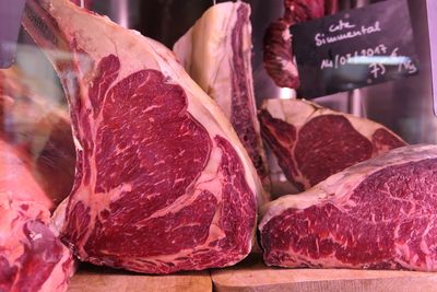 Close-up of meat at butcher shop