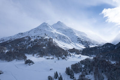 Scenic view of snowcapped mountains against sky