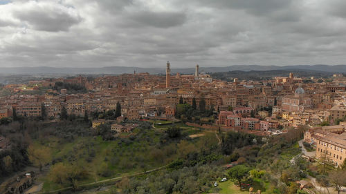 High angle view of buildings in city