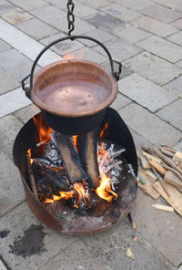 High angle view of crab on barbecue grill