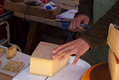 High angle view of person working on table