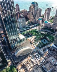 Aerial view of modern buildings in city