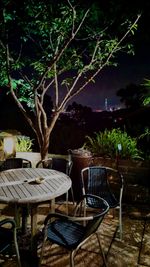 Empty chairs and tables in restaurant