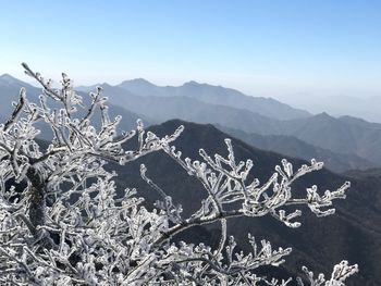 Scenic view of mountains against clear sky