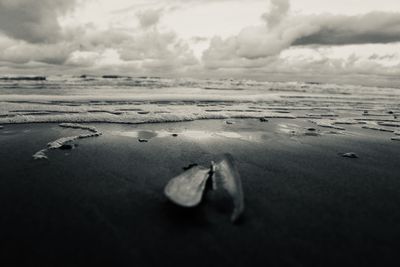 Surface level of beach against sky