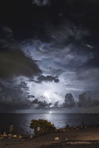 Scenic view of beach against cloudy sky