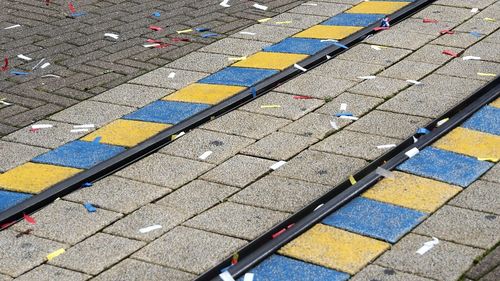 High angle view of multi colored cobblestone