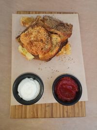 High angle view of breakfast on table