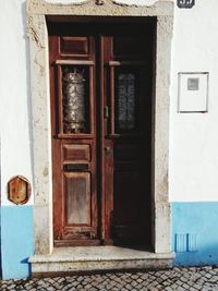 Closed door of house