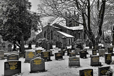 View of cemetery against bare trees