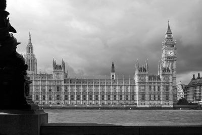 Buildings in city against cloudy sky