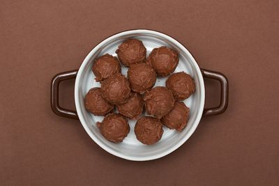 High angle view of food in plate on table