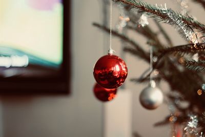 Close-up of christmas decoration hanging on tree