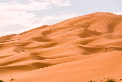 Sand dunes in desert against sky