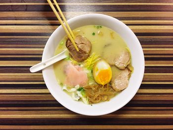 Directly above shot of soup in bowl