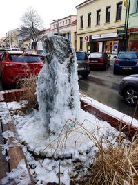 Snow on city street during winter